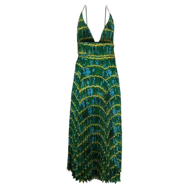 Altuzarra Winda Double-belted Pleated Tie-dyed Maxi Dress In Butterscotch Blue Green Polyester in Green, photo 3 of 6 from ShopSimon