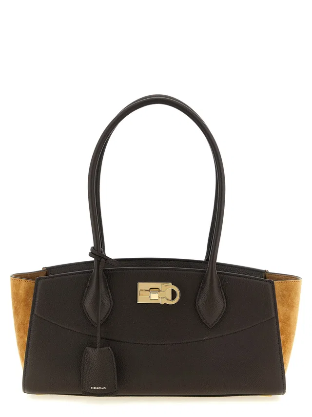 Ferragamo Studio Shoulder Bag — Black Hammered Calf Leather in Black Calfskin from HEWI