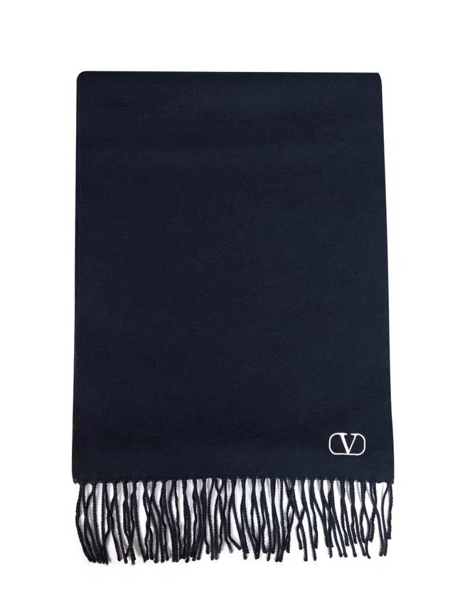 Valentino Garavani Vlogo Signature Virgin Wool Scarf — Navy Scarfs in Navy Wool from HEWI