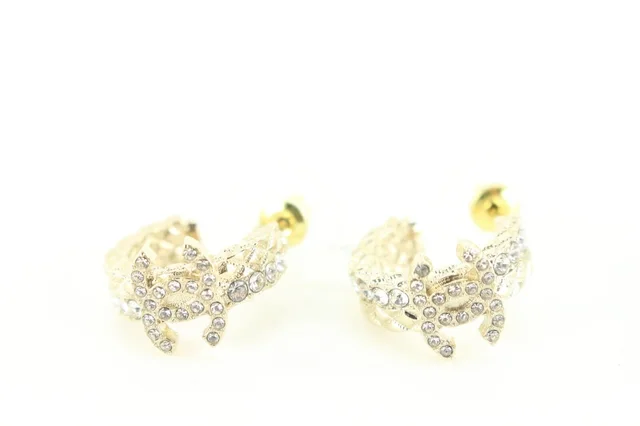 Chanel 23V Gold Quilted Crystal CC Hoop Earrings in Gold from Bagriculture