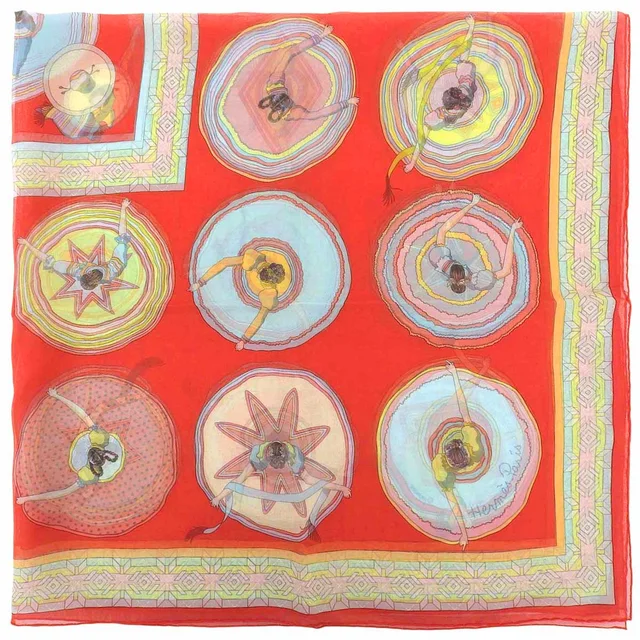 Hermès Carre 90 Belles du Mexique Scarf Red/Multi in Red Silk from VINTAGE QOO TOKYO