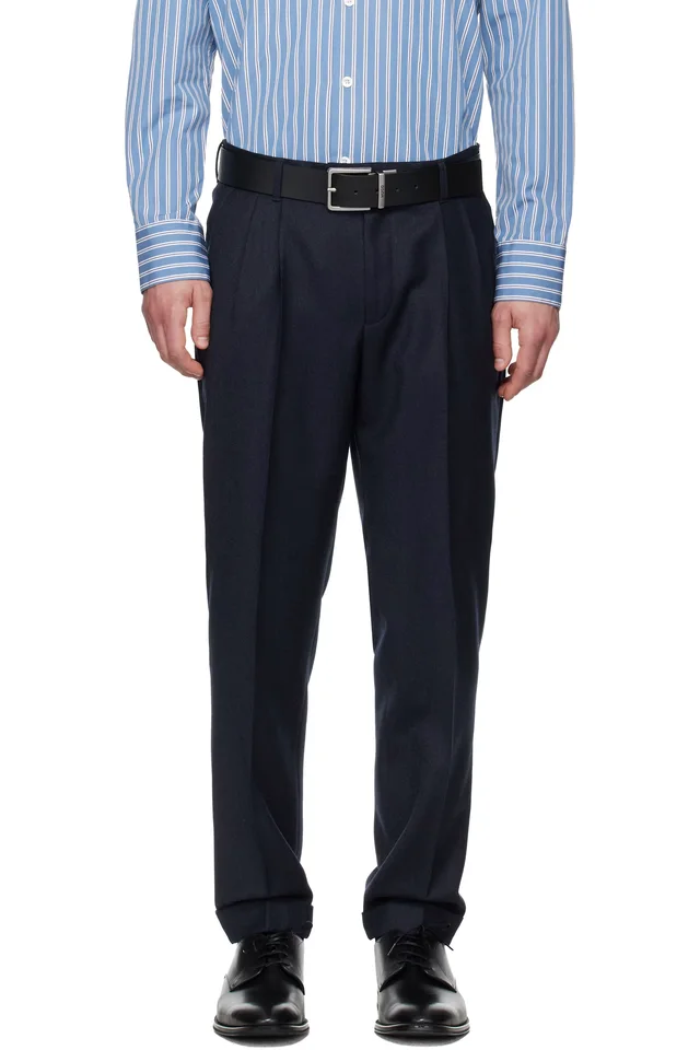 BOSS Navy Wool Flannel Trousers from SSENSE, photo 1 of 1
