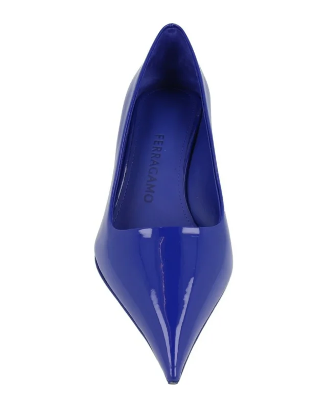 Salvatore Ferragamo Eva 55 Patent Leather Pumps in blue, photo 4 of 6 from ShopSimon