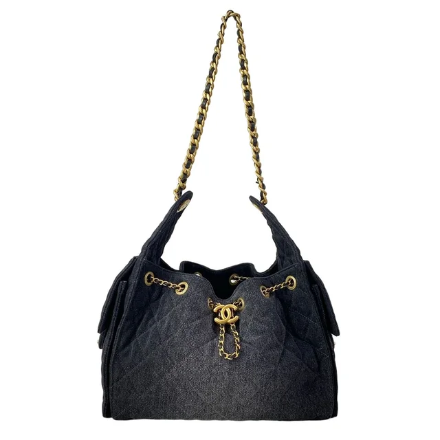 Chanel Shoulder Bag 25 Small Black Dark Gray in Black Denim from The Reluxe