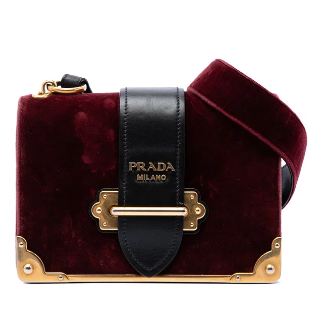 Red Prada Velvet Cahier Crossbody in Red Velvet from Designer Revival