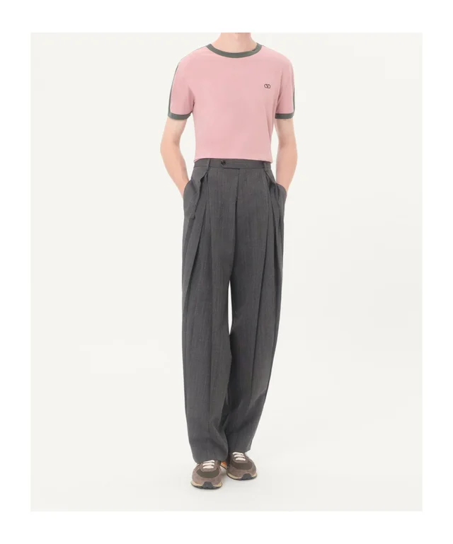 Valentino cotton t-shirt with crew neck, contrasting side bands and VLogo embroidery, photo 5 of 6 from SENSER