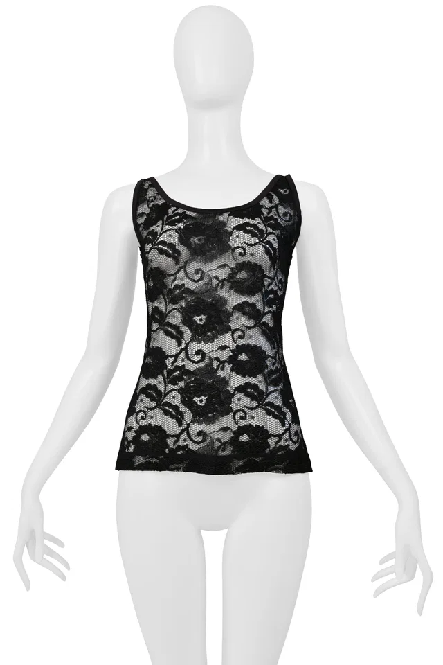 Dolce & Gabbana Black Lace Top With Zipper Back in Black Nylon from Resurrection Vintage