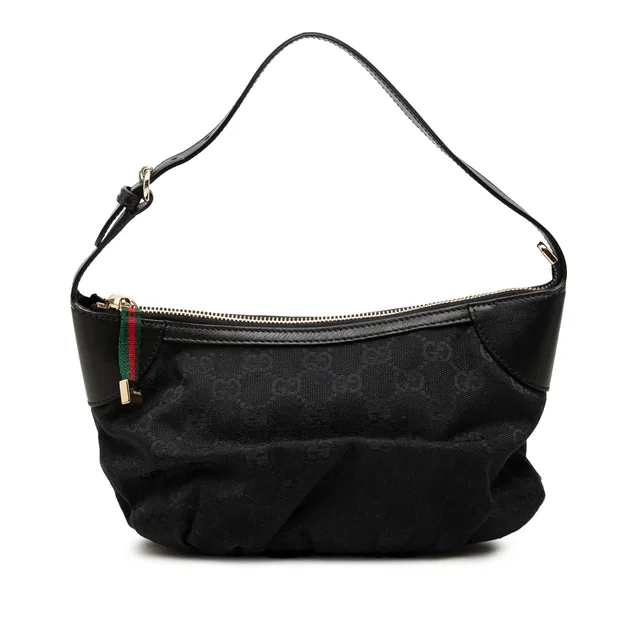Black Gucci GG Canvas Web Handbag in Black Canvas from Designer Revival