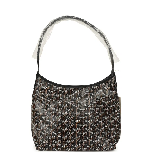 Goyard Goyardine Black Boheme Mini Hobo Bag Palladium Hardware in Black Calfskin from Madison Avenue Couture