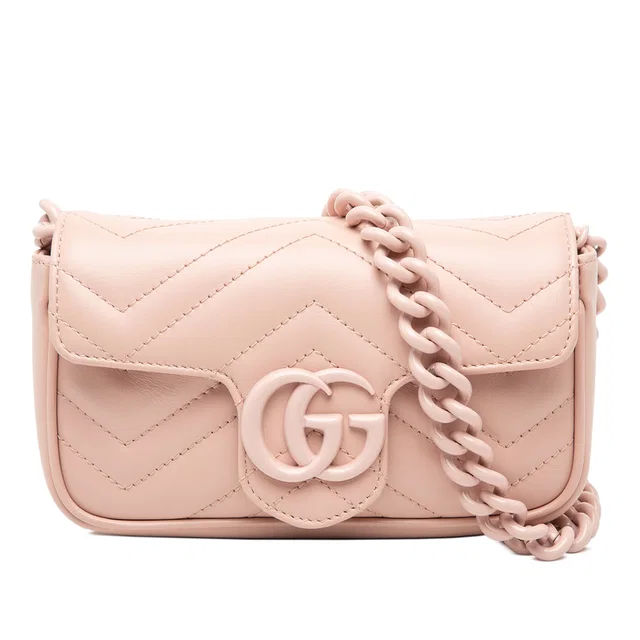 Pink Gucci GG Marmont Matelasse Leather Monochrome Chain Belt Bag in Pink Leather from Designer Revival