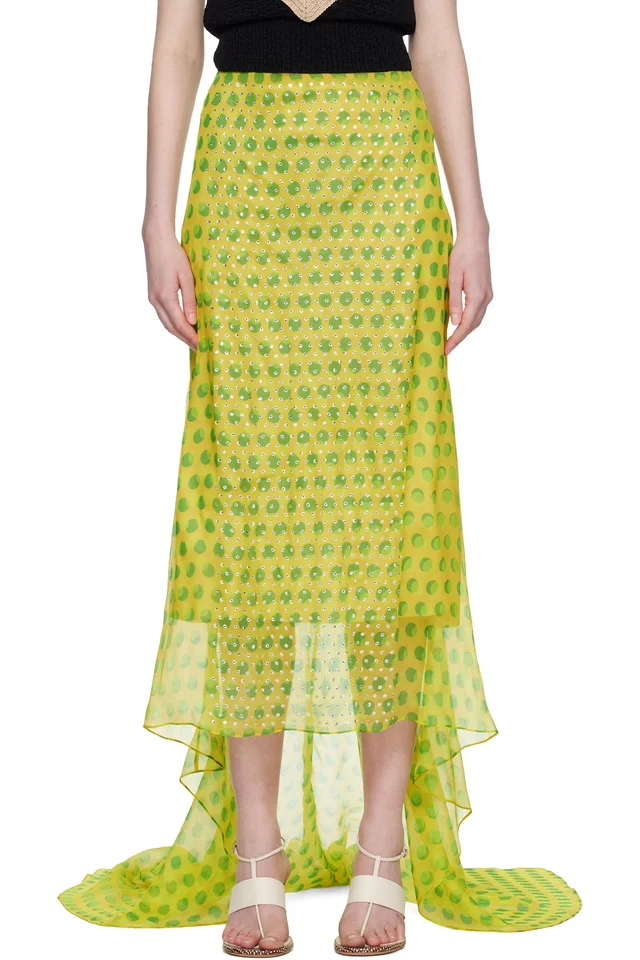 Dries Van Noten Yellow Embellished Silk Maxi Skirt, image 1 of 1 from SSENSE