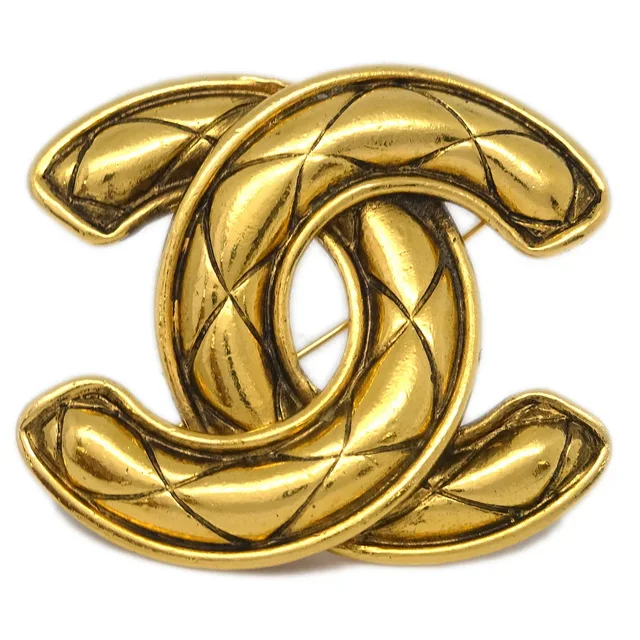 Chanel Gold CC Brooch Pin 1152 in Gold from AMORE Vintage Tokyo