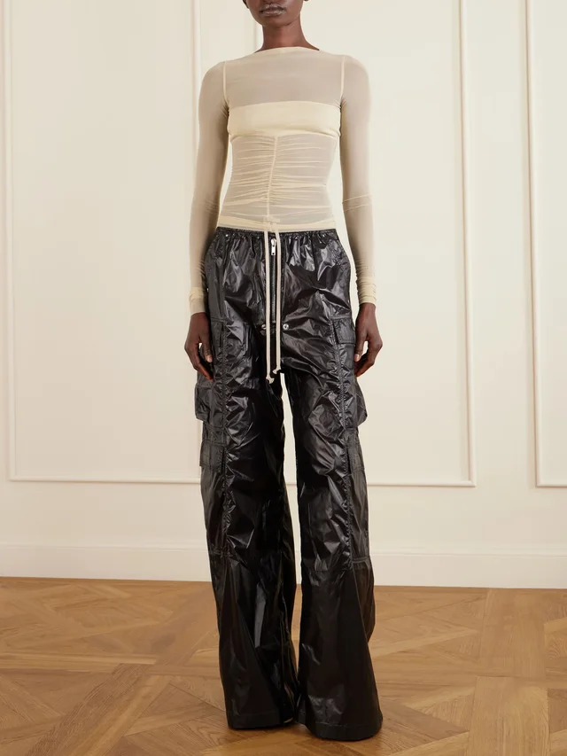 RICK OWENS Ruched stretch-mesh T-shirt in Beige, photo 2 of 2 from NET-A-PORTER (Canada)