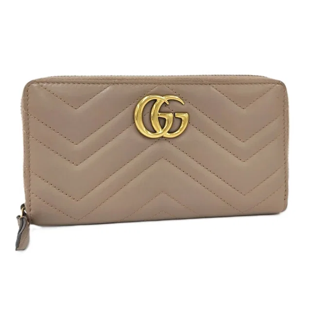 Gucci Zip Around Wallet GG Marmont Leather Pink Beige in Beige Leather from The Reluxe