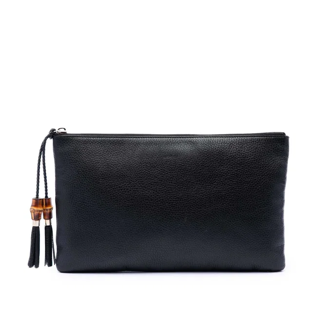 Black Gucci Calfskin Bamboo Tassel Clutch in Black Calfskin from Designer Revival