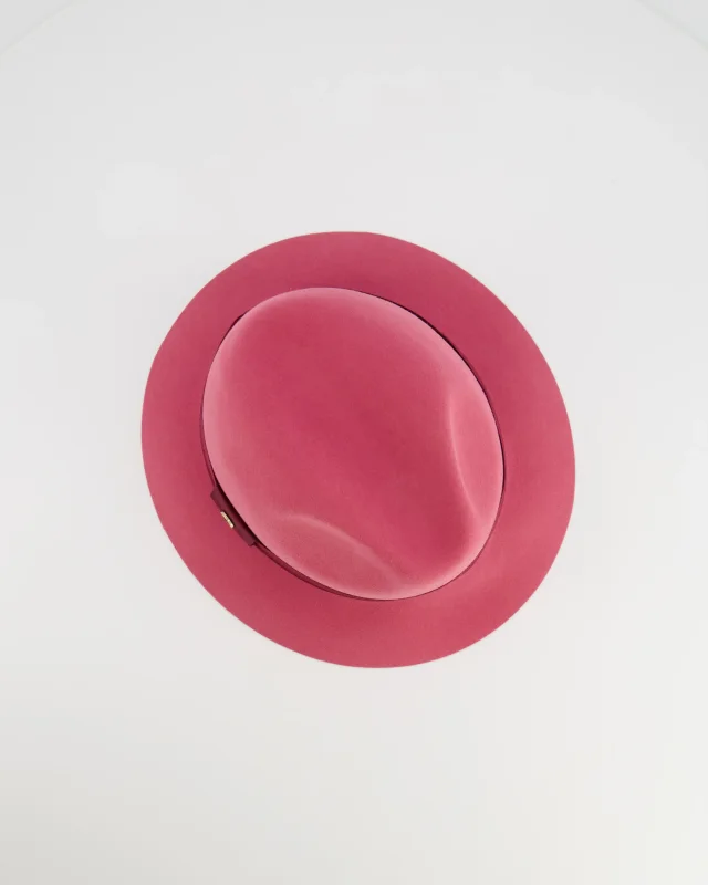 Loro Piana Hot Pink Baby Cashfelt Hat with Burgundy Ribbon and Champagne Gold Logo Detail Size S in Burgundy Cashmere from Sellier, photo 3 of 10