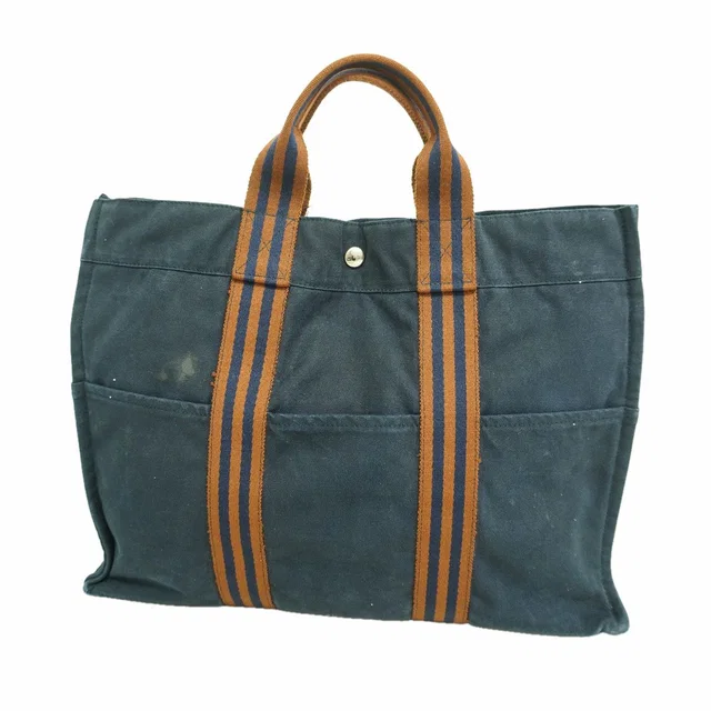Hermès Tote Bag Fourre Tout MM Canvas Navy Silver in Navy Canvas from The Reluxe