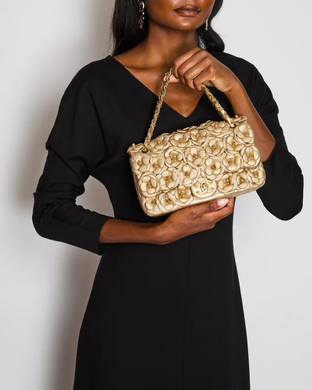 Chanel Camelia Flap Bag in Gold Lambskin from Sellier, photo 1 of 1