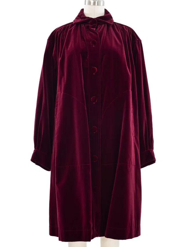 Saint Laurent Ruby Red Velvet Coat Dress in Red Velvet from Arcade Vintage