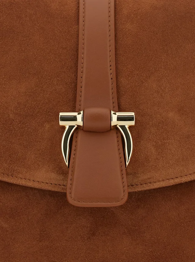 FERRAGAMO Brown Crossbody bag with Adjustable and Removable Strap and Closure with Gancini Plaque in Suede for Women in Brown 92% Goat 8% Calf, photo 10 of 12 from Gaudenzi Boutique