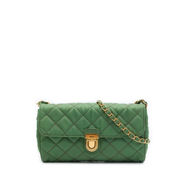 Green Prada Impuntu Tessuto Chain Crossbody in Green Woven leather from Designer Revival