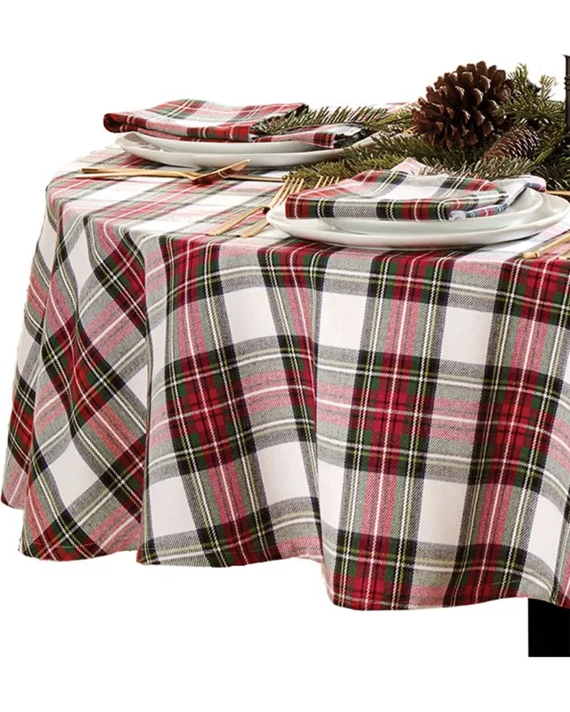 Elrene Home Fashions Christmas Classic Holiday Plaid Cotton Tablecloth - Round, image 1 of 1 from Rue La La