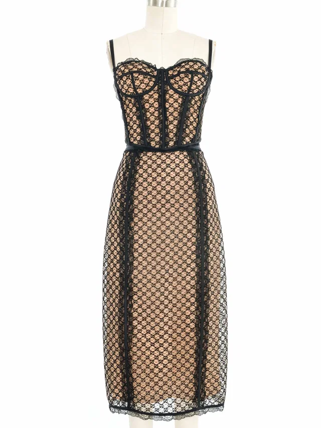 Gucci GG Monogram Lace Skirt Ensemble from Arcade Vintage