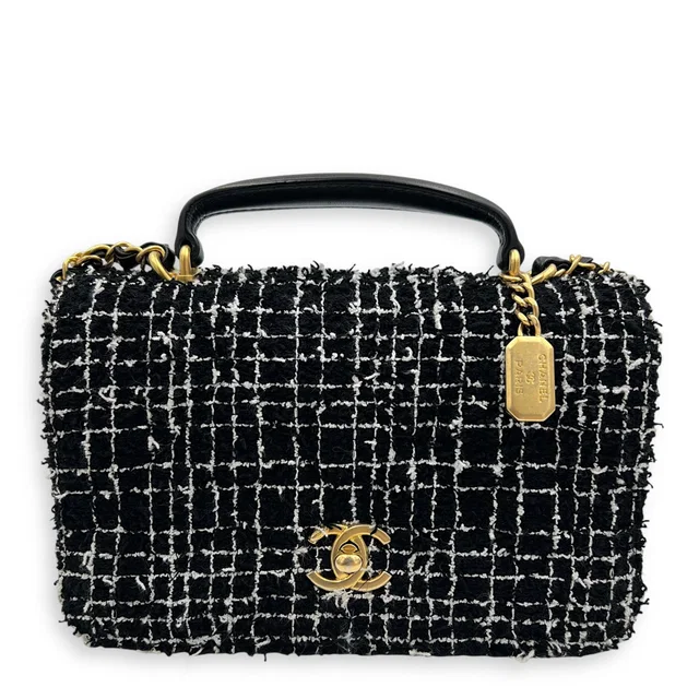 Chanel CC Black Top Handle Bag in Black Tweed from Luxury Promise