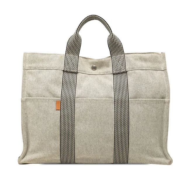 Grey Hermès Canvas Fourre Tout MM Tote Bag in Grey Canvas from Designer Revival