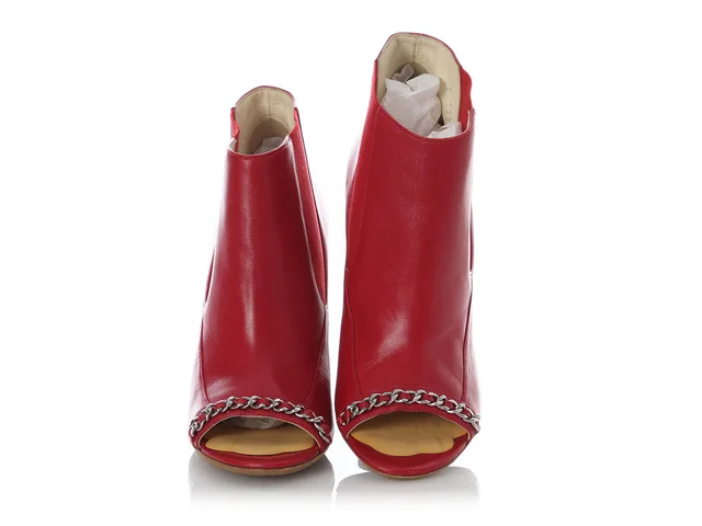 Chanel Red Leather Open-Toe Chain Ankle Boots in Red Leather from Ann's Fabulous Finds, photo 2 of 2