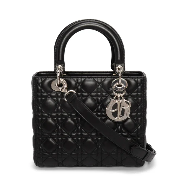 Cannage Medium Lady Dior Bag in Black Lambskin from Blue Spinach