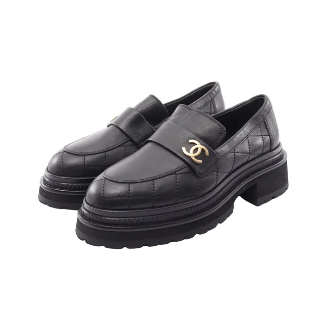 Chanel Loafers CC Logo Quilted Black Leather in Black Leather from The Reluxe