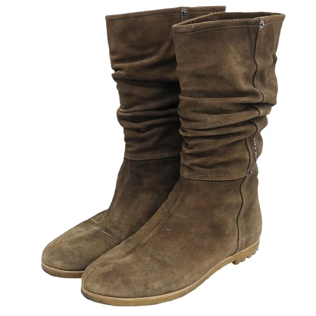 Prada Long Boots Shoes Brown in Brown Suede from The Reluxe