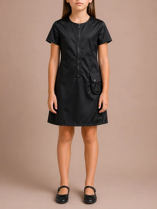Dior Kids Black Nylon Mini Dress with Pocket and Logo Detail Size 8 years in Black Nylon from Sellier