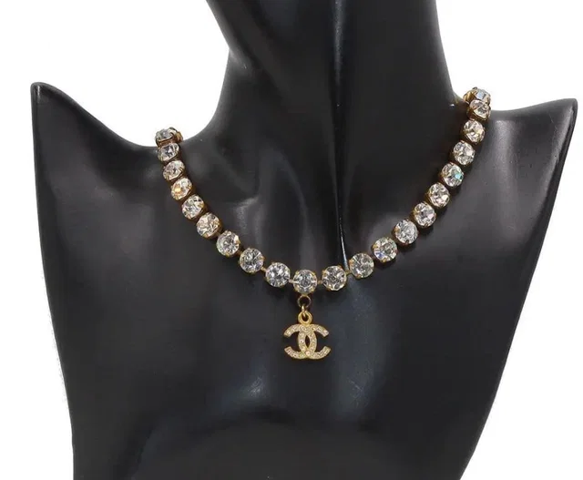 Chanel CC Logo Rhinestone Necklace from The Reluxe