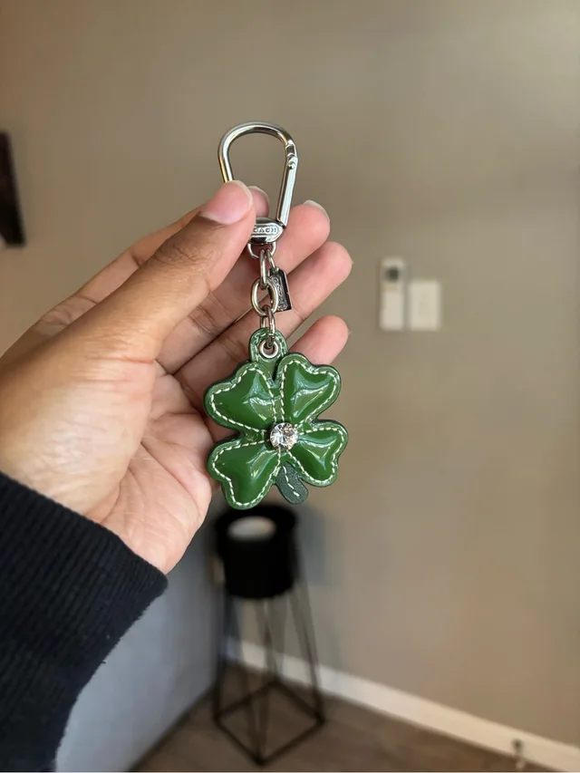 Coach Green Four-Leaf Clover Keychain in green|silver|gray Patent leather from Poshmark, photo 2 of 3