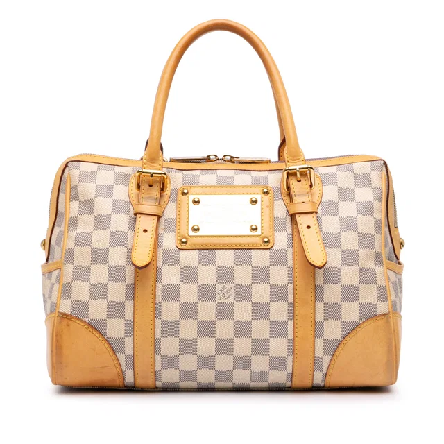 White Louis Vuitton Damier Azur Berkeley Handbag in White Canvas from Designer Revival, photo 1 of 1