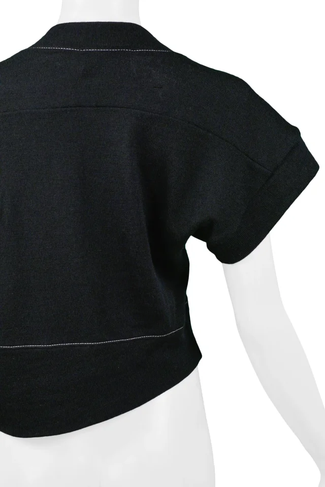 Balenciaga Black Asymmetrical Sweater With White Stitching 2002 in Black Wool from Resurrection Vintage, photo 4 of 5