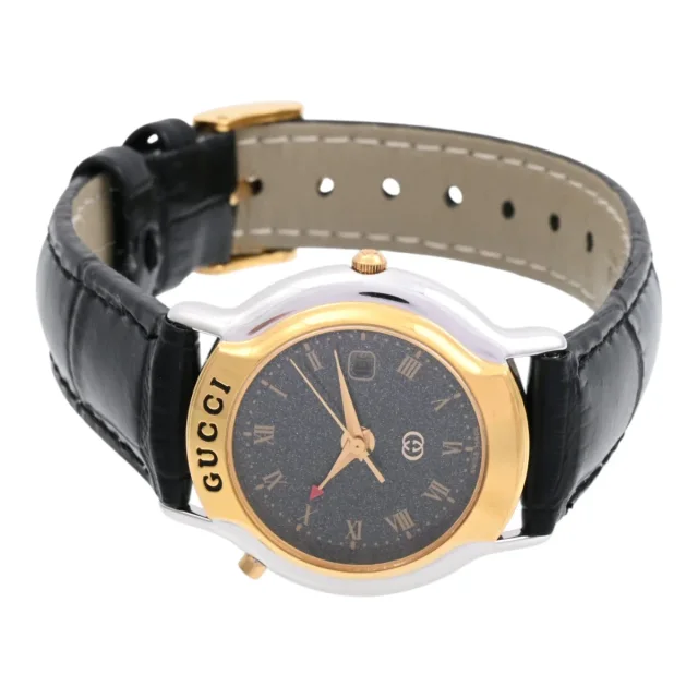 Gucci Round Logo Face Watch 8200JR Quartz Black in Black Leather from VINTAGE QOO TOKYO, photo 4 of 8