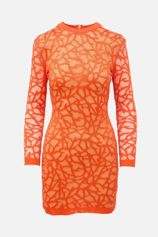 Balmain Knit Mesh Patterned Dress in Multicolor from VSP Consignment