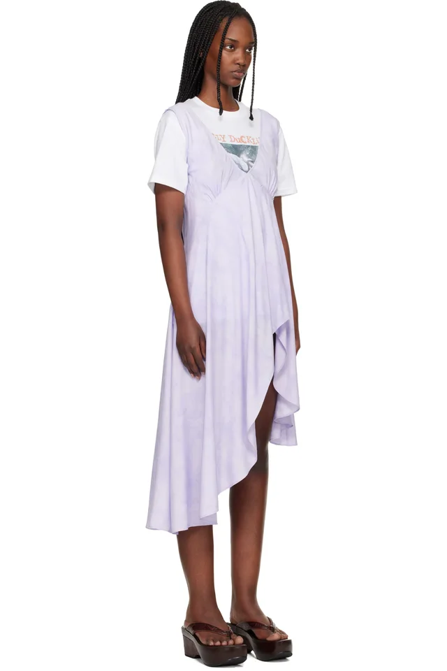 Collina Strada Purple Lilac Floral Scribble Tulip Midi Dress, photo 2 of 5 from SSENSE
