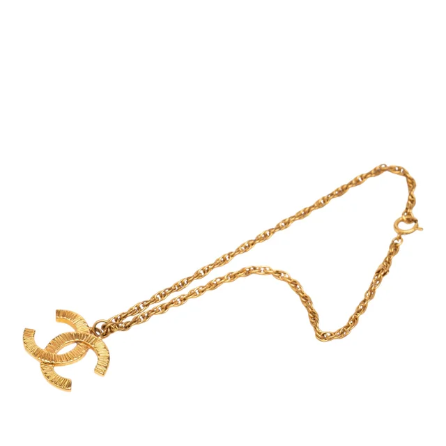 Gold Chanel CC Gold Plated Pendant Necklace in Gold from Designer Revival