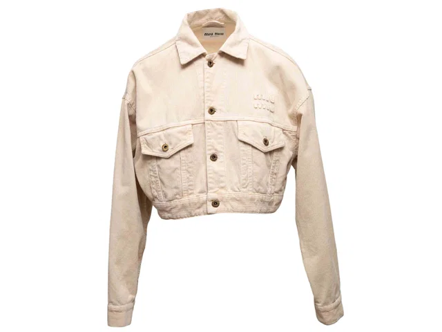 Miu Miu Tan Miu Cropped Corduroy Jacket Size IT 38 in Brown from Designer Revival