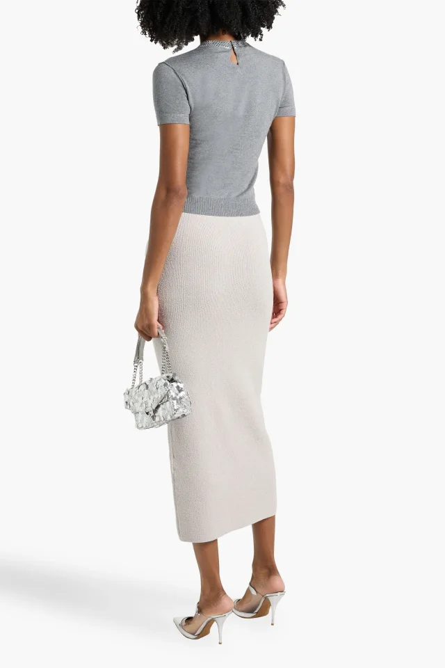Valentino Garavani Bouclé-Knit Silk-Blend Midi Skirt in Grey, photo 3 of 4 from THE OUTNET