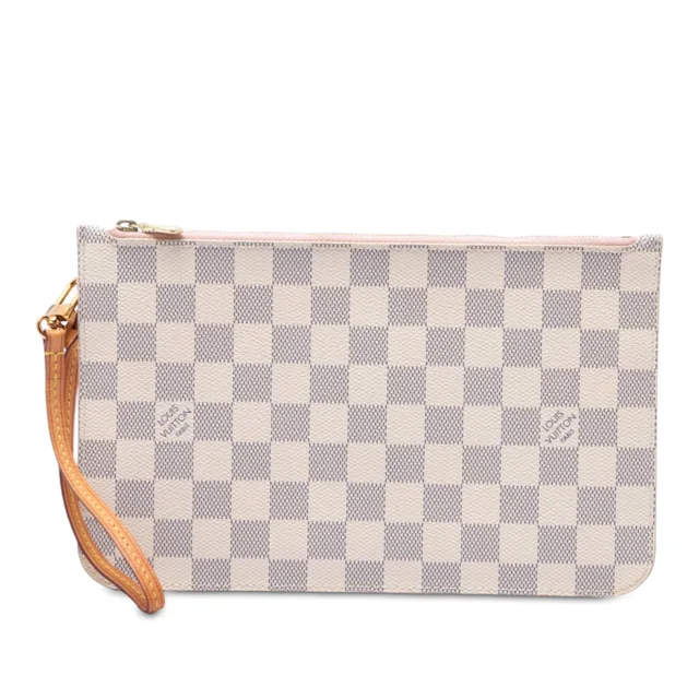 White Louis Vuitton Damier Azur Neverfull MM Pouch in White Canvas from Designer Revival