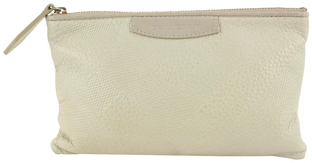 Burberry Ivory Check Embossed Toiletry Cosmetic Pouch in White Leather from Bagriculture
