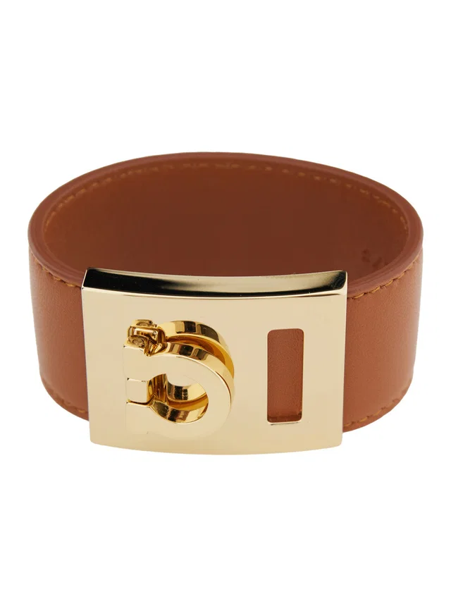 Ferragamo Gancini Bracelet — Brown Lamb Leather Bracelets in Brown Lambskin from HEWI