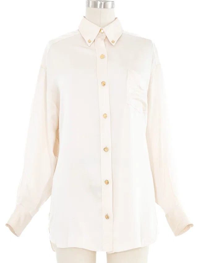 Chanel Ivory Silk Button Up Shirt in White Silk from Arcade Vintage