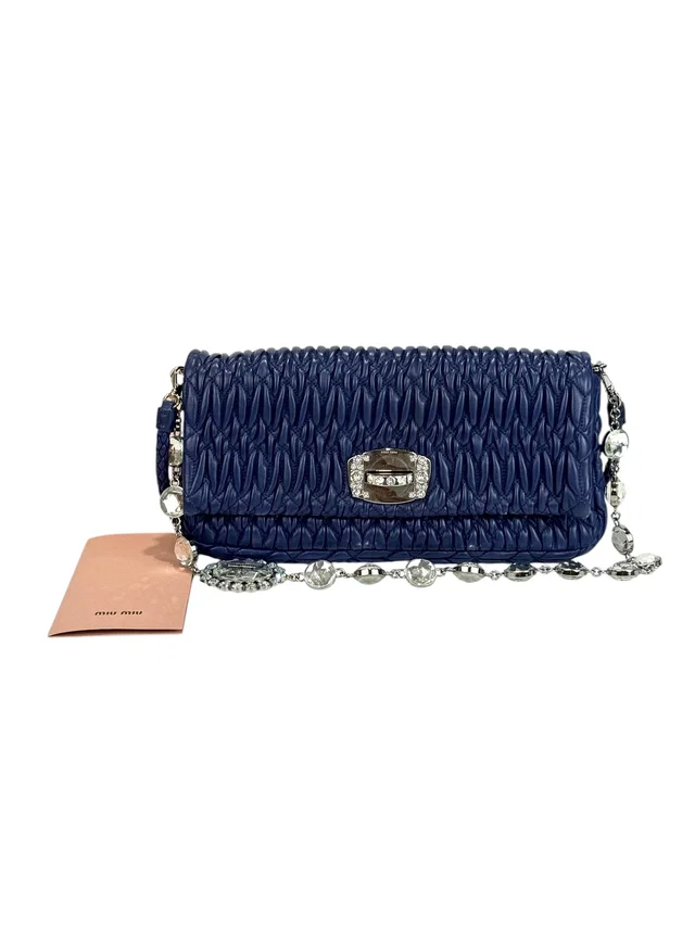 Miu Miu Strap Bag Blue Crystal Bag in Blue from Luxury Promise