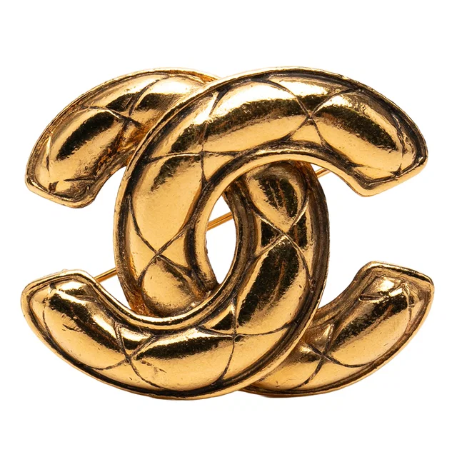 Gold Chanel CC Gold Plated Quilted Brooch in Gold from Designer Revival